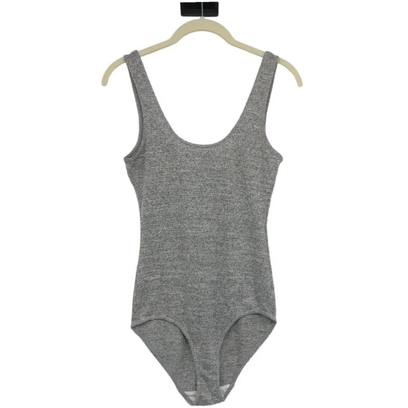 Aritzia Wilfred Free Heathered Grey Leila Blue Scoop Neck One Piece Bodysuit XS - Picture 1 of 14